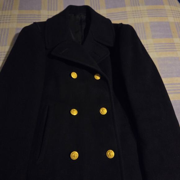 Vintage 60s 70s Peacoat US NAVY Officer 100% Wool Black Gold Buttons 36R EUC - Picture 6 of 13